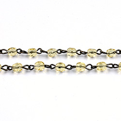 Linked Bead Chain Rosary Style with Glass Fire Polish Bead - Round 4MM LIGHT TOPAZ-ROMAN Brass OX