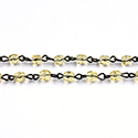 Linked Bead Chain Rosary Style with Glass Fire Polish Bead - Round 4MM LIGHT TOPAZ-ROMAN Brass OX