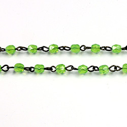 Linked Bead Chain Rosary Style with Glass Fire Polish Bead - Round 4MM OPAL GREEN-ROMAN Brass OX