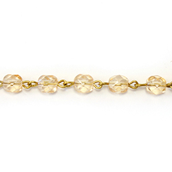 Linked Bead Chain Rosary Style with Glass Fire Polish Bead - Round 6MM LIGHT TOPAZ-Brass