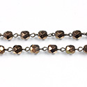 Linked Bead Chain Rosary Style with Glass Fire Polish Bead - Round 6MM ANTIQUE COPPER-ROMAN Brass OX