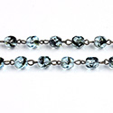 Linked Bead Chain Rosary Style with Glass Fire Polish Bead - Round 6MM BLUE TORTOISE-ROMAN Brass OX