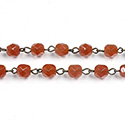 Linked Bead Chain Rosary Style with Glass Fire Polish Bead - Round 6MM CORNELIAN-ROMAN Brass OX