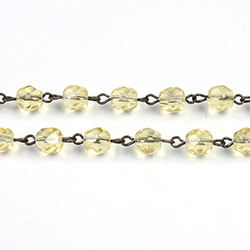 Linked Bead Chain Rosary Style with Glass Fire Polish Bead - Round 6MM LT TOPAZ-ROMAN Brass OX