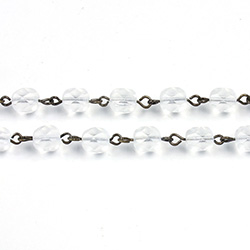 Linked Bead Chain Rosary Style with Glass Fire Polish Bead - Round 6MM MT CRYSTAL-ROMAN Brass OX