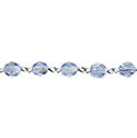 Linked Bead Chain Rosary Style with Glass Fire Polish Bead - Round 6MM LT SAPPHIRE AB-SILVER