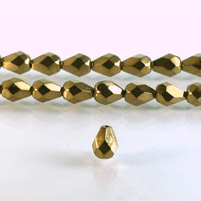 Czech Glass Fire Polish Bead - Pear 08x6MM Full Coated BRONZE