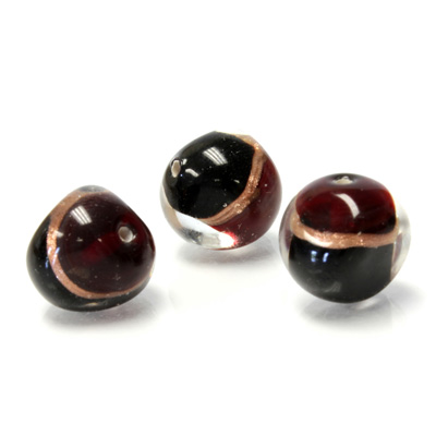 Glass Lampwork Bead - Irregular 12MM BLACK RED with GOLDSTONE