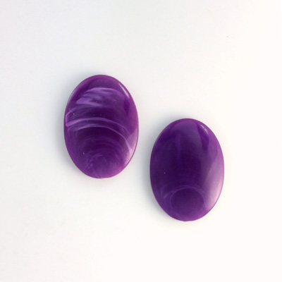 German Plastic Flat Back Buff Top Cabochon - Oval 18x13MM PURPLE MATRIX