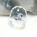 German Glass Engraved Buff Top Intaglio Pendant - UNICORN Oval 18x13MM CRYSTAL AB