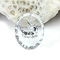 German Glass Engraved Buff Top Intaglio Pendant - UNICORN Oval 18x13MM CRYSTAL SILVER