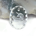 German Glass Engraved Buff Top Intaglio Pendant - UNICORN Oval 18x13MM MATTED CRYSTAL