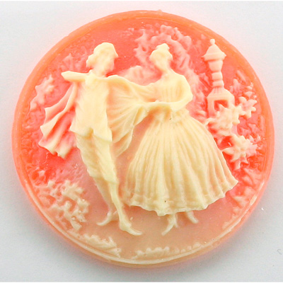 Plastic Cameo - Dancers Round 40MM IVORY ON CORNELIAN