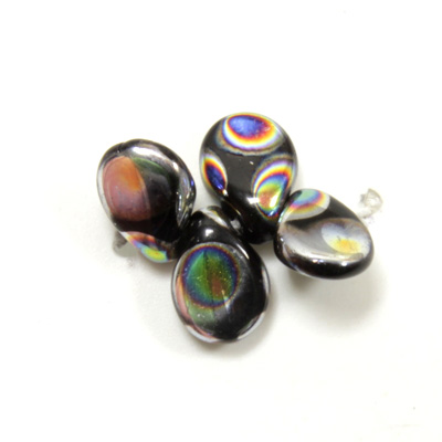 Preciosa Czech Pressed Glass Bead - Pip 5x7MM PEACOCK ON JET