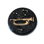 German Glass Cameo Trumpet Round 18MM GOLD on JET