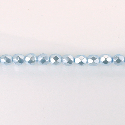 Czech Glass Pearl Faceted Fire Polish Bead - Round 03MM LT BLUE 70462