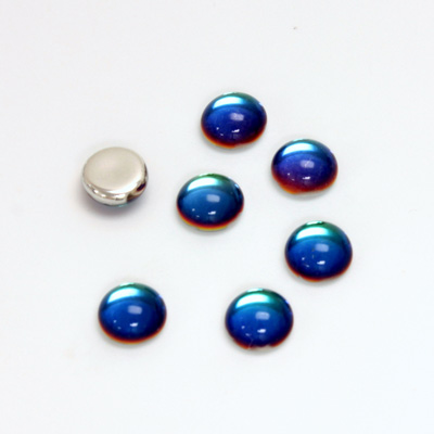 Glass Medium Dome Foiled Cabochon - Round 07MM Coated BERMUDA BLUE