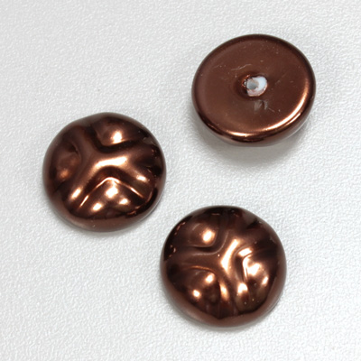 Glass Cabochon Baroque Top Pearl Dipped - Round 18MM DARK BROWN