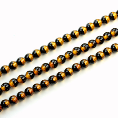 Czech Pressed Glass Bead - Smooth 2-Color Round 04MM DYED SMOKE TOPAZ BLACK