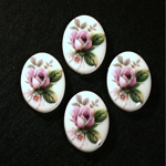 German Plastic Porcelain Decal Painting - Pink Rose (2719) Oval 25x18MM ON CHALKWHITE BASE