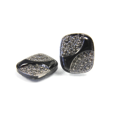 Glass Flat Back Engraved Button Top Stone - Cushion Antique 16x14MM MARCASITE on JET