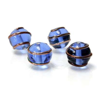 Czech Glass Lampwork Bead - Round 12MM COPPER WRAP COBALT