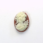 Plastic Cameo - Lady, Edwardian Oval 25x18MM IVORY ON DARK CORNELIAN