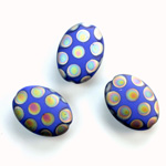 Pressed Glass Peacock Bead - Oval 18x13MM MATTE BLUE