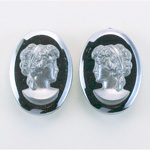 German Plastic Cameo - Woman Oval 25x18MM HEMATITE ON HEMATITE