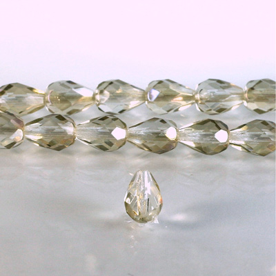 Czech Glass Fire Polish Bead - Pear 10x7MM 1/2 Coated CLARIT