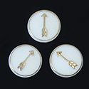German Glass Flat Back Cameo Arrow Round 16MM GOLD ON WHITE