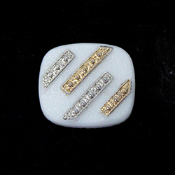 German Glass Flat Back Cameo MARCASITE STRIPE DESIGN Cushion Antique 16x14MM GOLD/SILVER ON WHITE