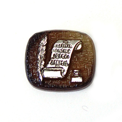 German Glass Flat Back Cameo QUILL w/ INKWELL AND PAPER Cushion Antique 16X14MM SILVER ON BROWNHORN