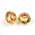 Glass Faceted Bead with Large Hole Copper Plated Center - Round 14x9MM TOPAZ