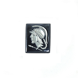 German Glass Intaglio Warrior Head Cushion (Rectangle) 12x10MM MATT SILVER HEAD on HEMATITE coated