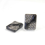 Glass Flat Back Engraved Button Top Stone - Cushion 16x12MM MARCASITE on JET