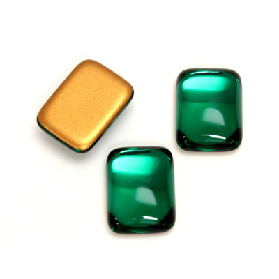 Glass Medium Dome Foiled Cabochon - Cushion 16x12MM EMERALD