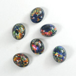 Glass Medium Dome Lampwork Cabochon - Oval 10x8MM BLACK OPAL (00374)