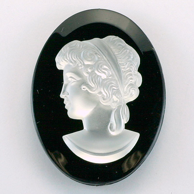 German Plastic Cameo - Woman Oval 40x30MM MATTE CRYSTAL ON JET