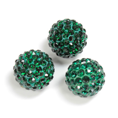 Rhinestone Bead Pave with 2.0MM Hole Metal Base Round 14MM EMERALD