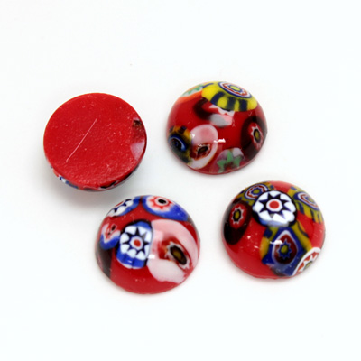 Glass Medium Dome Lampwork Cabochon - Round 13MM VENETIAN RED MOSAIC (03104)