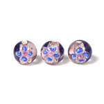 Czech Glass Lampwork Bead - Round 10MM Flower ON AMETHYST with SILVER FOIL