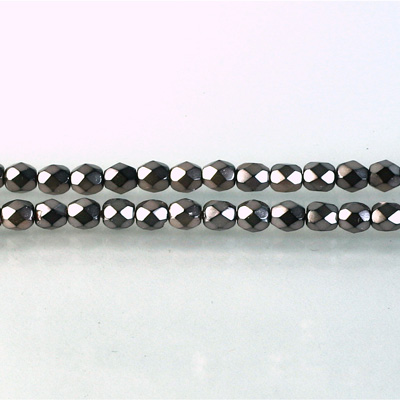 Czech Glass Pearl Faceted Fire Polish Bead - Round 04MM ROSE ON BLACK 72102