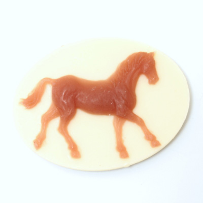 Plastic Cameo - Horse Oval 40x30MM DARK CORNELIAN ON IVORY