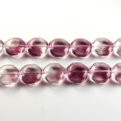Czech Pressed Glass Bead - Smooth Octagon 12MM 2-TONE AMETHYST-CRYSTAL