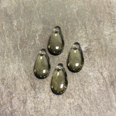 Czech Pressed Glass Pendant - Smooth Pear 14x7MM BLACK DIAMOND