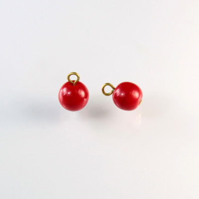Pressed Glass Bead with 1 Brass Loop - Round 08MM RED/Brass