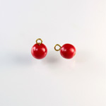 Pressed Glass Bead with 1 Brass Loop - Round 08MM RED/Brass