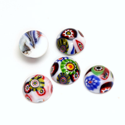 Glass Medium Dome Lampwork Cabochon - Round 11MM VENETIAN WHITE MOSAIC (03101)