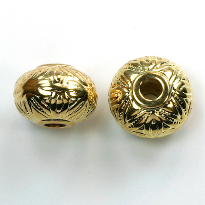 Metalized Plastic Engraved Bead - Spacer 16x12MM GOLD